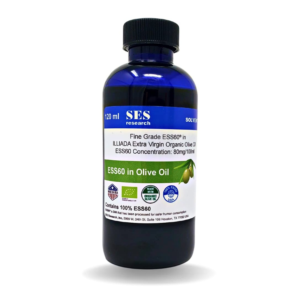 SES Research Fine Grade C60-120 ML Organic Extra Virgin Olive Oil - 99,99% Höchste Reinheit Kohlenstoff 60-Anti-Aging-Boost Energy - Nootropics Antioxidans Supplement-Better Sleep-Focus-Longevity-Immunity
