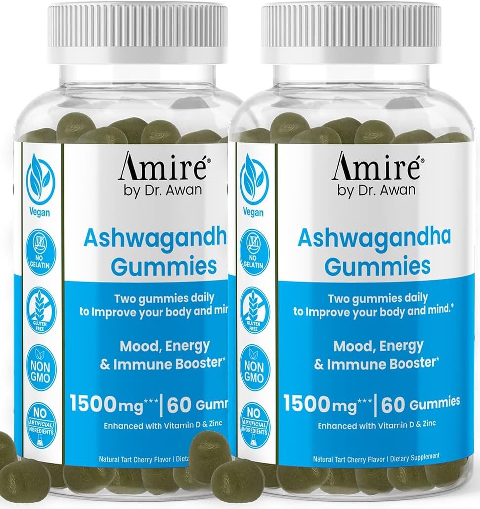 Amire by Dr. Awan Ashwagandha Gummies, Mood, Energy, & Immune Booster, 120ct, 60day Supply
