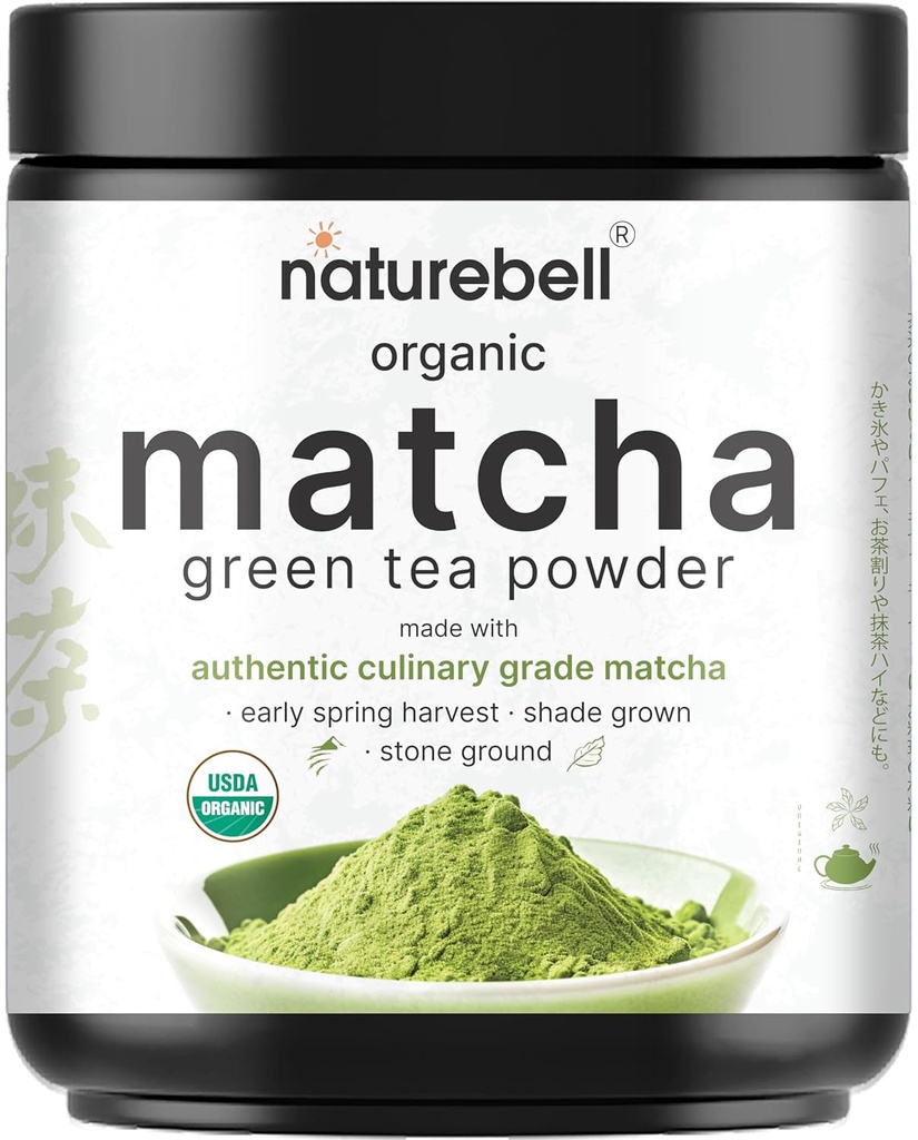NatureBell Organic Matcha Green Tea Powder, 2 Pounds | Non zuccherato con Zero Sugar, Grado Culinario, Potent Early Harvest, Fine Stone Ground – Vegan, Tutto Scopo, Grande per Matcha Latte