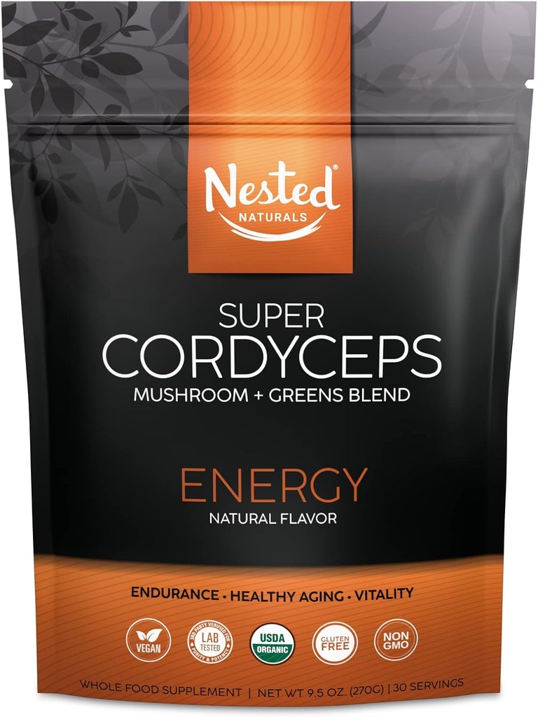 Super Greens Daily Greens Superfood Powder - Certificato USDA Polvere verde organica w/20+ Cibi interi, polvere di Spirulina, erba di grano e orzo - Probiotici, fibre e enzimi - Cordyceps, 30 Servings