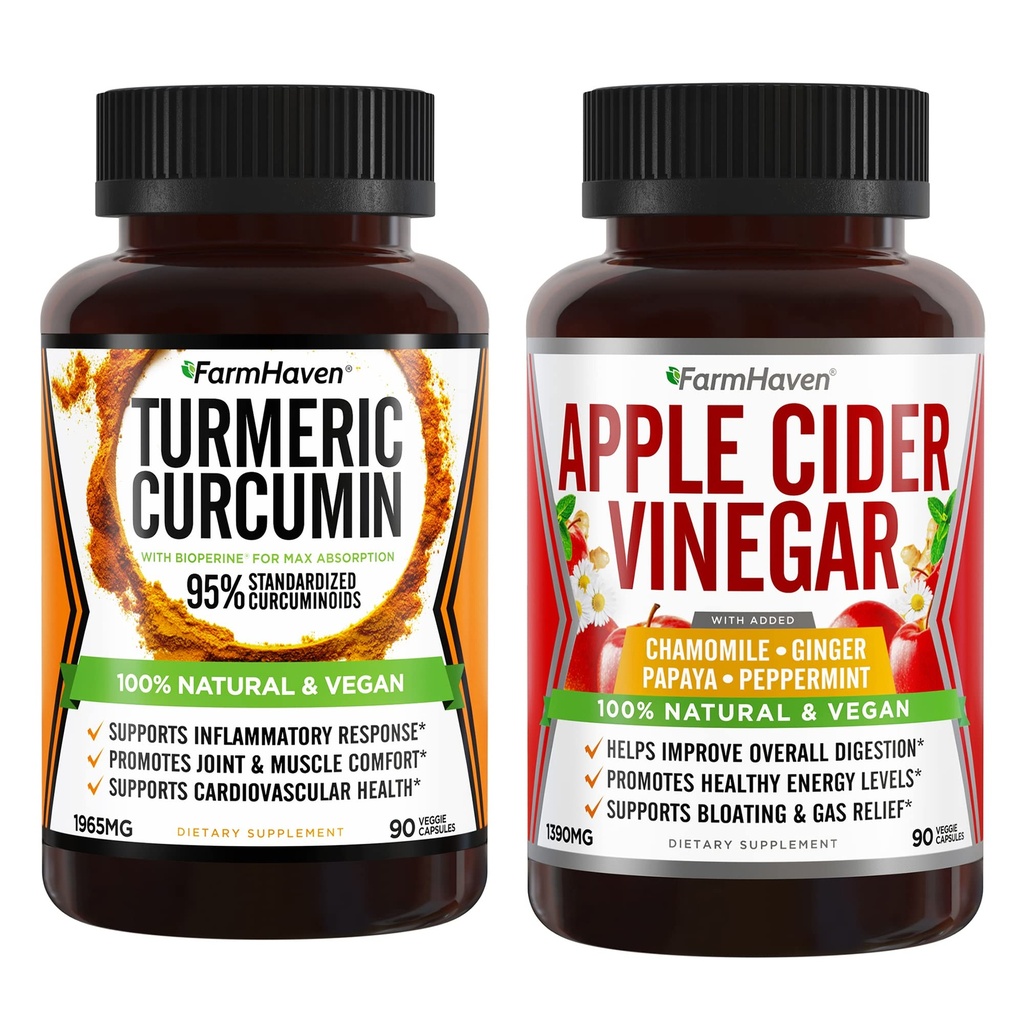 FarmHaven Curcumina Turmerica con BioPerine e Aceto di Sidro di Mele con Ginger