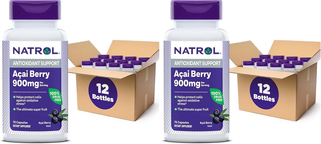 Natrol Acai Berry, Nahrungsergänzung, Antioxidans Schutz & Verteidigung, Die ultimative Super Frucht, 1000 mg Veggie Kapseln, 75 Count (Pack von 24)