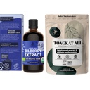 Dschungel-Pulver Tongkat Ali für Männer Pulver 200:1 Extrakt 5 Unze-Tasche, Wilde Bilberry-Extrakt für Augen Organisch 3.4oz Flasche Bilberry Ergänzung für Augen
