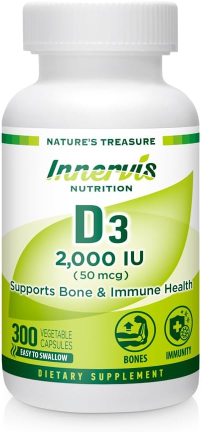 Hohe Potenz Vitamin D3 2000 IU – Boost Immune, Unterstützung Knochen & Zähne, einfach zu Schluck 300 Veg Kapseln