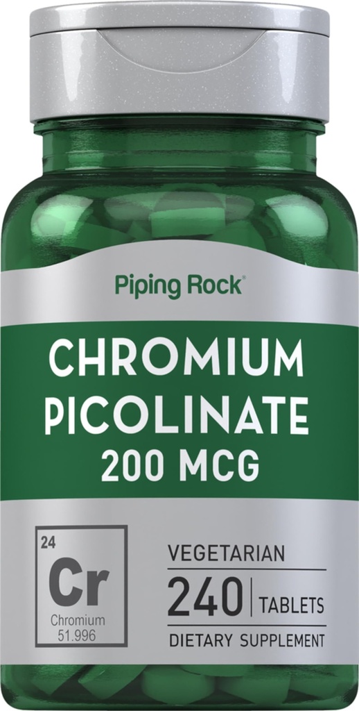Piping Rock Chromium Picolinate 200mcg | 240 Tablets | Vegetarian, Non-GMO, Gluten Free Supplement