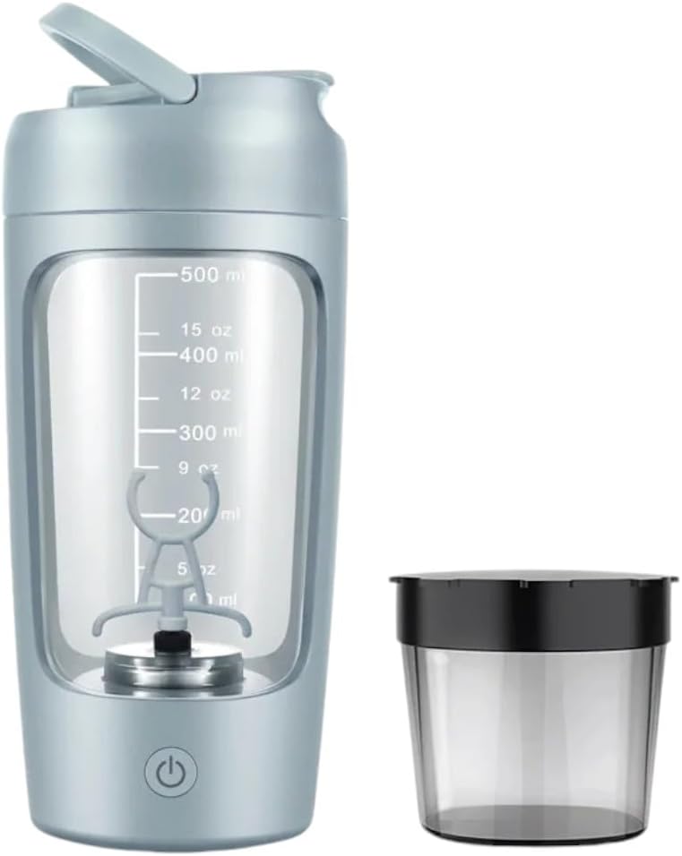 Elektrische Portable Protein Shaker Bottle für glatte Blends | w/FREE PROTEIN POWDER CUP | Premium Bottle Hergestellt aus Tritan – BPA Free | 650 ml | Wiederaufladbare | für GYM & Sports Enthusiast. (Baby Blue)