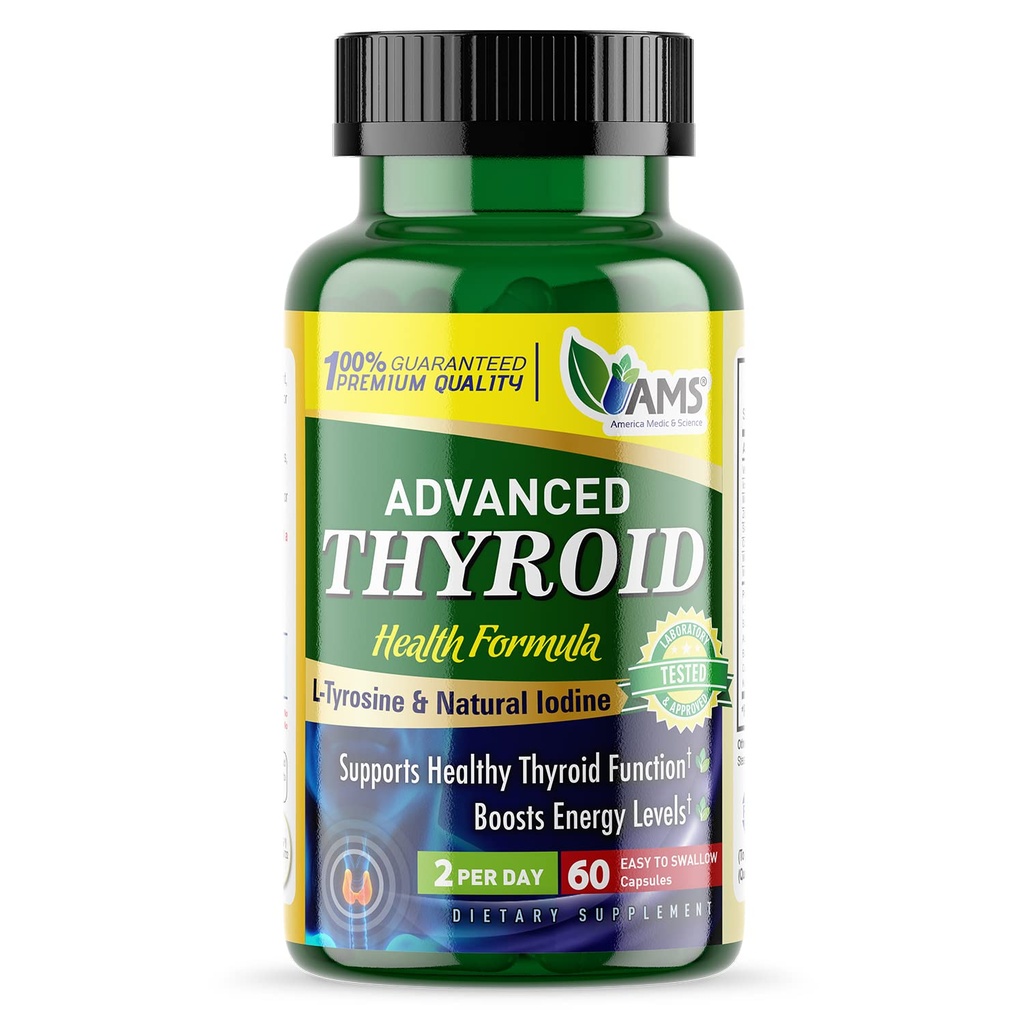 America Medic & Scienza tiroideo avanzato (60 capsule) | Supporto tiroideo per gli uomini e le donne | Supplemento Mood and Energy Booster con Ashwagandha naturale, iodio, selenio e vitamina B12