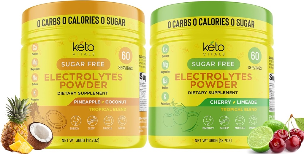 Keto Vitals Pineappale Coconut Bundle Bundle con Cherry Limeade - 2 Pack Bundle Keto Electrolytes Powder - Elettroliti con Potassio, Magnesio, Sodio, Calcio - Pinneapple Coconut & Cherry Limeade