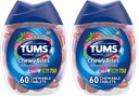 TUMS Chewy Bites Comprimés antiacides pour le soulagement des brûlures d'estomac et le soulagement de l'indigestion acide, baies assorties - 60 Nombre (paquet de 2)