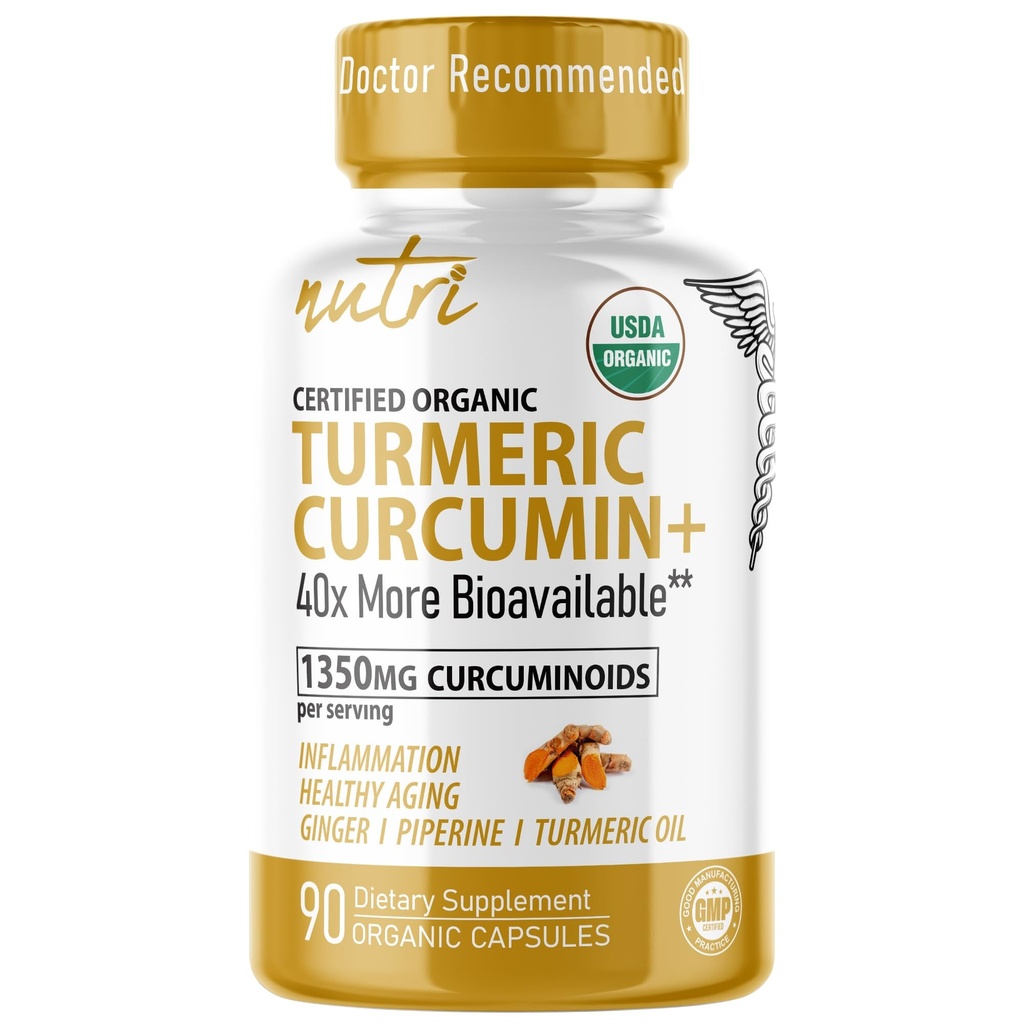 Nature's Fusions Nutri Organic Turmeric Supplement 1425mg - 40x Mehr Bioverfügbar - 95% Curcuminoids - Kurkuma mit schwarzem Pfeffer, Ginger & Turmeric Oil - Supplement