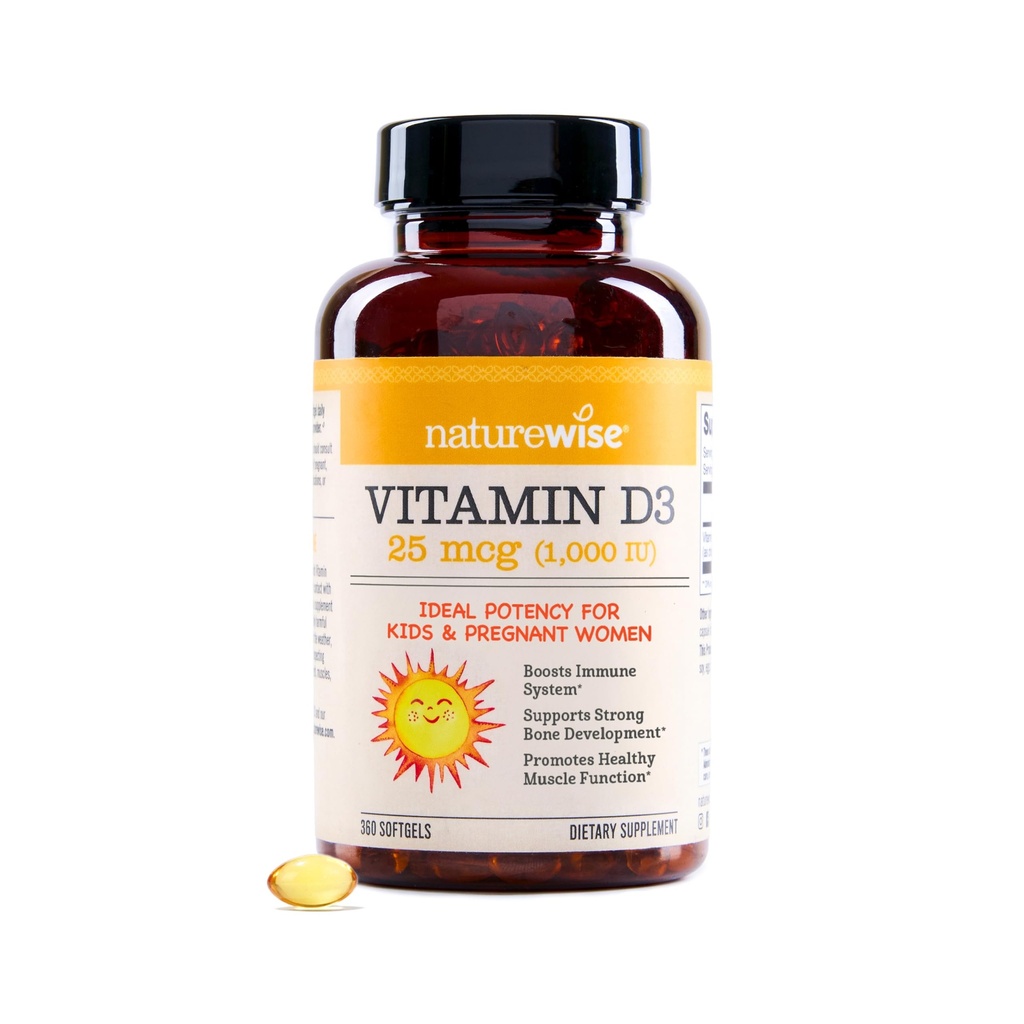 NatureWise Vitamin D3 1000iu (25 mcg) 1-Jahres-Versorgung für Immununterstützung, Gesunde Muskelfunktion und Knochengesundheit - Non-GMO, Glutenfrei in Bio Extra Virgin Olivenöl, (Mini Softgel), 360 Count