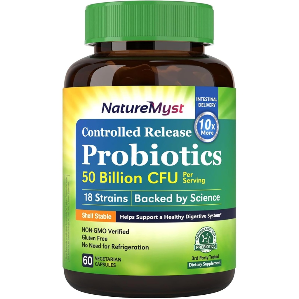 Probiotics 50 Billion per Serving, 18 Probiotic Strains, 60 Veggie Capsules - Non-GMO, Gluten Free