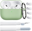 ORNARTO für AirPods Pro 2 Case, kompatibel mit AirPods Pro 1st/2. Generation, Soft Silicone Cover mit Cleaner Kit, Eartips Protector & Keychain-Pistachio
