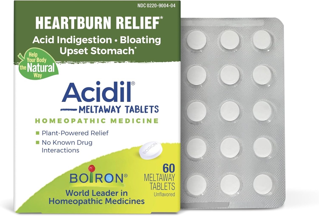 Boiron Acidil zur Linderung von Säure Reflux, Sodbrennen, Verdauung und aufgeblasenem Magen - 60 Zähler