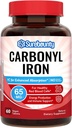 Fer carbonyle, avec vitamine C naturelle, doux sur l'estomac, haute absorption, pour la fonction des globules rouges, support énergétique, végétalien, 60 onglets