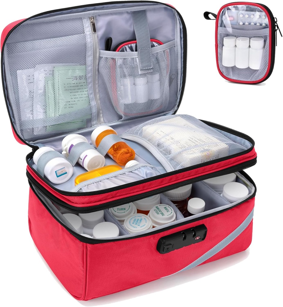 Trunab Medizin Aufbewahrungstasche mit Kombinationsverschluss, abschließbare Pillen Flasche Organizer, Reisemedizin Tragetasche für Medizin Box, Rezept, Vitamine, Ergänzungen oder medizinische Versorgung