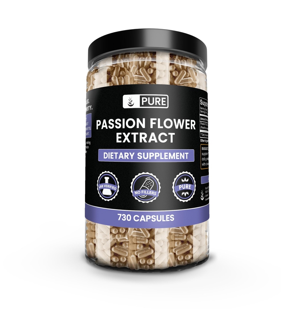 PURE ORIGINAL INGREDIENTS Passionsblumenextrakt (730 Kapseln) Kein Magnesium oder Reisfüller, Immer rein, Lab Verifiziert