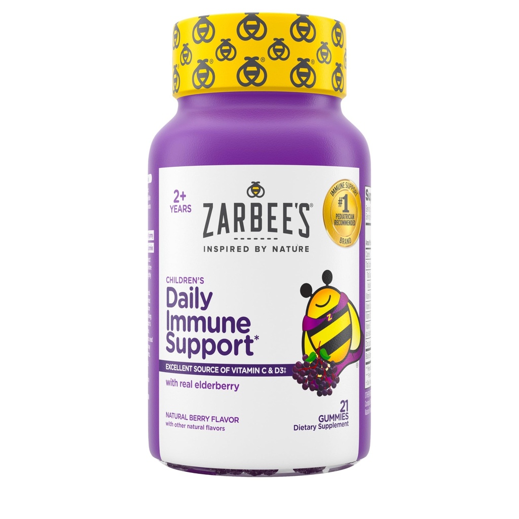 Gummies de mûre aînée de Zarbee pour les enfants avec de la vitamine C; Zinc & Elderberry; les enfants du jour soutien des vitamines Gummy pour les enfants de 2 ans et plus; Berry Flavor naturel; 21 comte