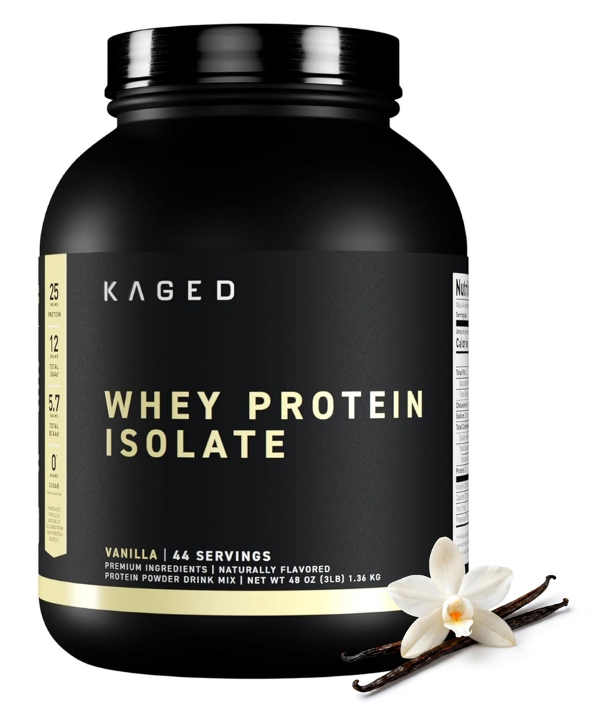 Kaged Whey Protein Isolate Powder Vanilla 100% Pure Low Lactose Whey Post Workout Recovery Drink Supports Muscle-Building 25g per Serving 41 Serve