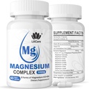 Magnesio Complesso Supplemento 500mg, 8 forme attive Assorbimento massimizzato – Glycinate, Citrato, Taurate & D3, B6 per il muscolo calmo, sonno e sano, 120 capsule - 60 conteggio (Pack of 2)