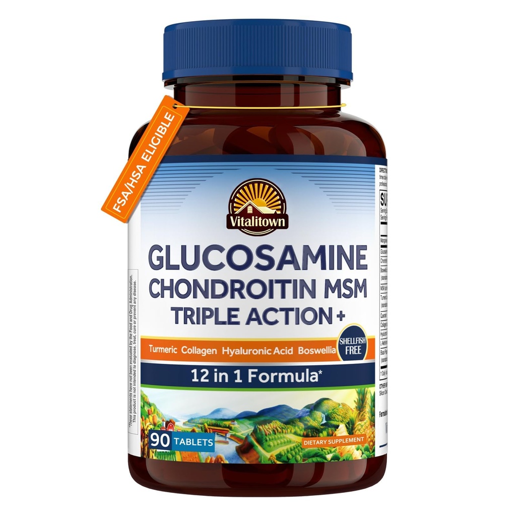 Vitalitown Glucosamine Chondroïtine MSM.Collagène, Boswellia, Turmeric, Acide hyaluronique, Bromelain.
