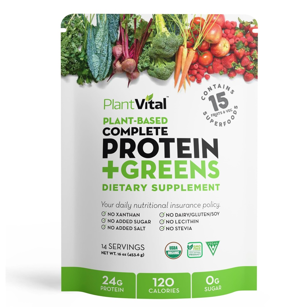 Plantvital non aromaed Organic Vegan Protein Powder - 15 Superfoods, Veggies e Probiotics - Polvere organica di proteine basata sulle piante - tutto BCAA, senza glutine - 16oz -1 Pouch
