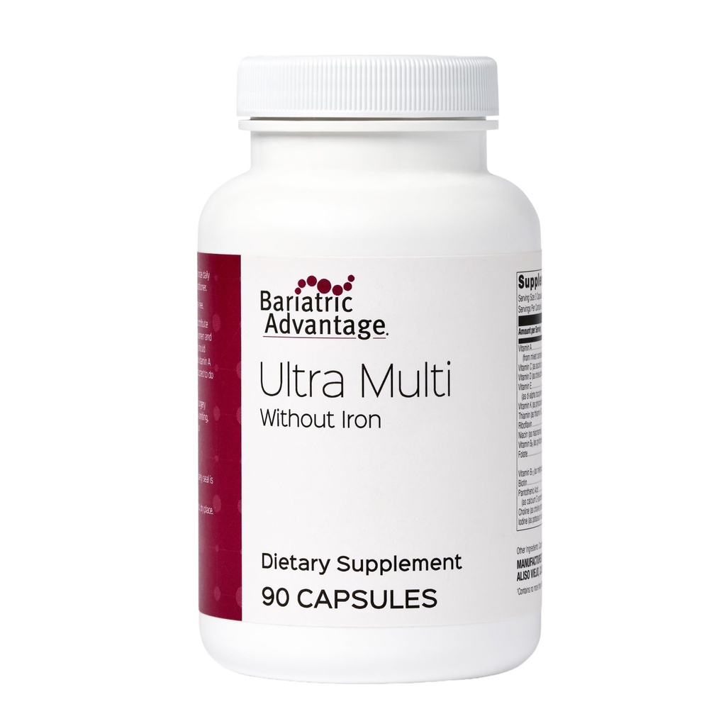Bariatric Advantage Ultra Multi Without Iron, High Potency Daily Multivitamin for Bariatric Surgery Patients with 22 Essential Vitamins and Nutrients - 90 Capsules, 30 Servings