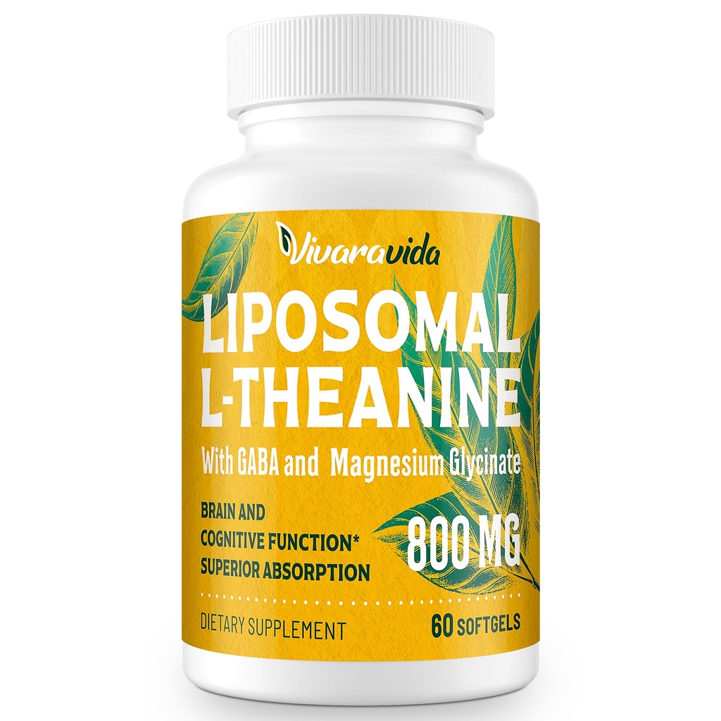 L-teanina 800mg Supplemento con Glycinate GABA e Magnesio - Composto naturale, sonno e relax (60 Softgels)