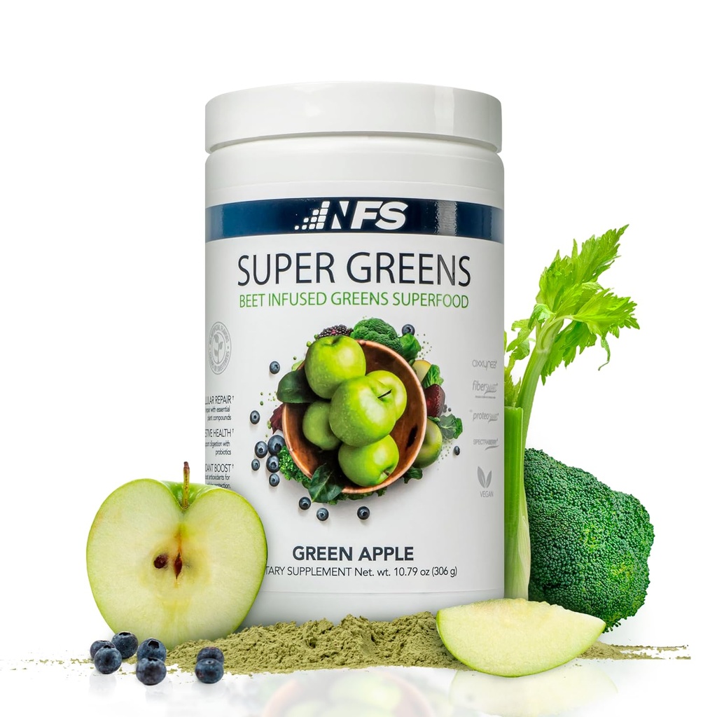 Super Greens Beet Infuse Superfood Powder – Superfood verdi biologici, Proteine, Antiossidanti e Probiotici, Supporta la pressione sanguigna sana, Digestione & Energy Boost (Green Apple, 30 Serve)