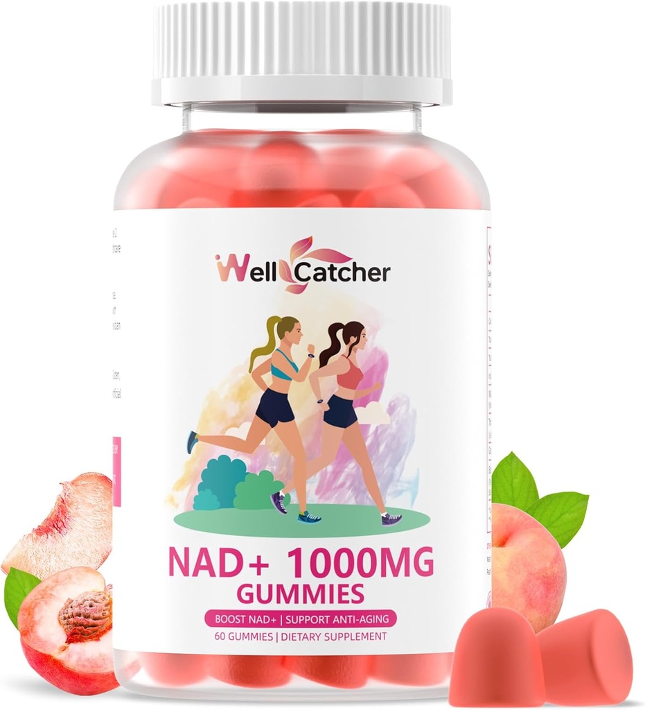NAD+ Gummies Beilage für Damen 1000MG - NAD Plus Gummi für Herren Zuckerfreies Vitamin B3 Niacinamid Pure Organic Boosts NAD Level Anti-Aging Cell Regeneration Energy Brain Peach Flavor 60C