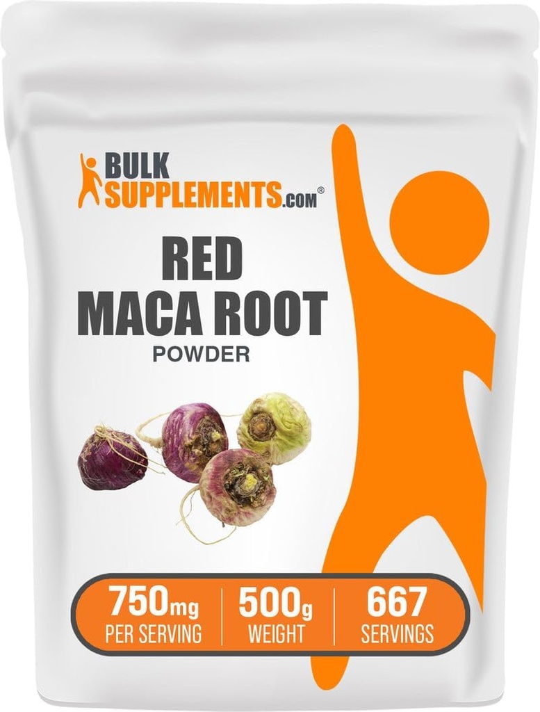 BulkSupplements.com Red Maca Powder - von Root, Maca Supplement, Kräuterergänzung - Vegan & Gluten Free, 750mg pro Servierung, 500g (1.1 lbs) (Pack von 1)