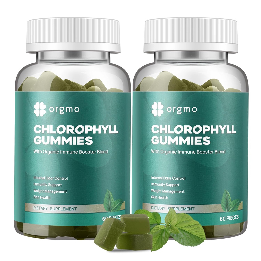 Gommies de chlorophylle pour le corps odorant désodorisant 2 Pack, Vitamines sans sucre D Gummy 1000IU, ACV Spiruline Chlorella supplément à base de plantes pour les femmes Imune Soutien végétalien non-OGM