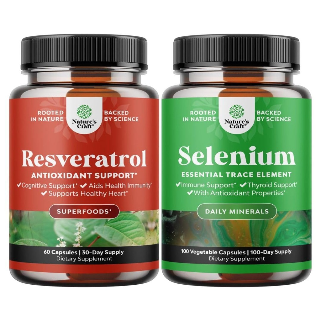 Bundle Anti Aging Trans Resveratrol und Pure Selenium Schilddrüsenunterstützungsergänzung - Natural Joint Support Supplement - Natural Immune Booster für Erwachsene