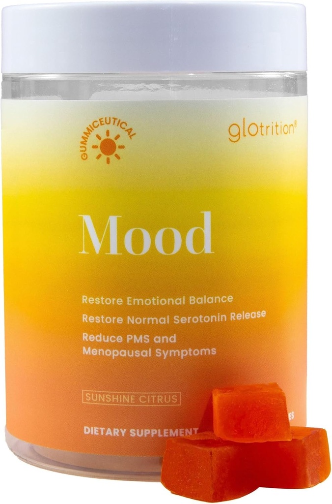 Glotrition Mood Gummy | Migliora l'umore e riduce i sentimenti di stress | Allevia i sintomi PMS e i flash caldi per le donne menopausa | Diminuisce la fatica e l'irritabilità | 60 Gummies