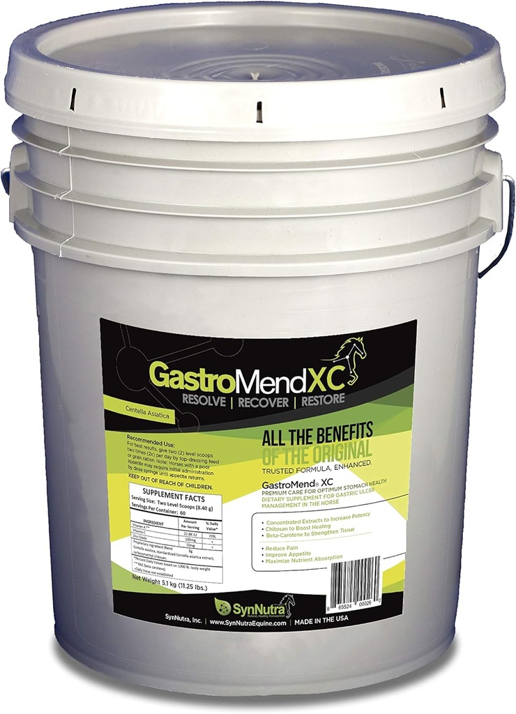 GastroMend XC, 100% Natural Equine Stomach Health for Horses, Promuove la guarigione e la prevenzione di gastrici Ulcri, Altamente Potente & Efficace, Supporta la salute gastrica e Hindgut, 600 Serve, Made in USA