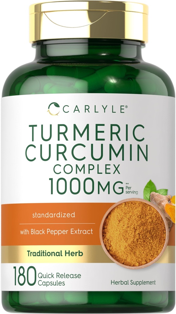 Curcumina di curcuma di garofano con pepe nero 1000mg | 180 capsule | supplemento complesso di curcuma | Non OGM, senza glutine