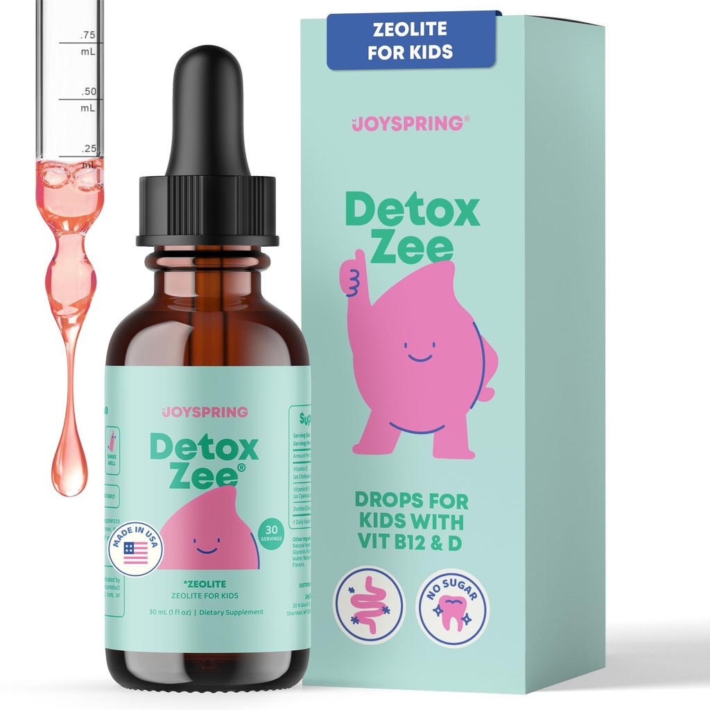 JoySpring DetoxZee Zeolite gouttes pour les enfants – Clinoptilolite avec vitamine D3 et Cyanocobalamine vitamine B12 – Fleur de baie naturelle liquide