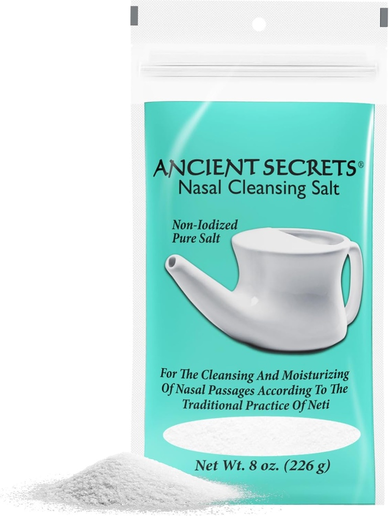 ANCIENT SECRETS Nasal Cleaning Salt, Non-Iodized – USP-Grade Natriumchlorid für jeden Neti Pot, Sinus Bewässerungssystem, 8 Oz