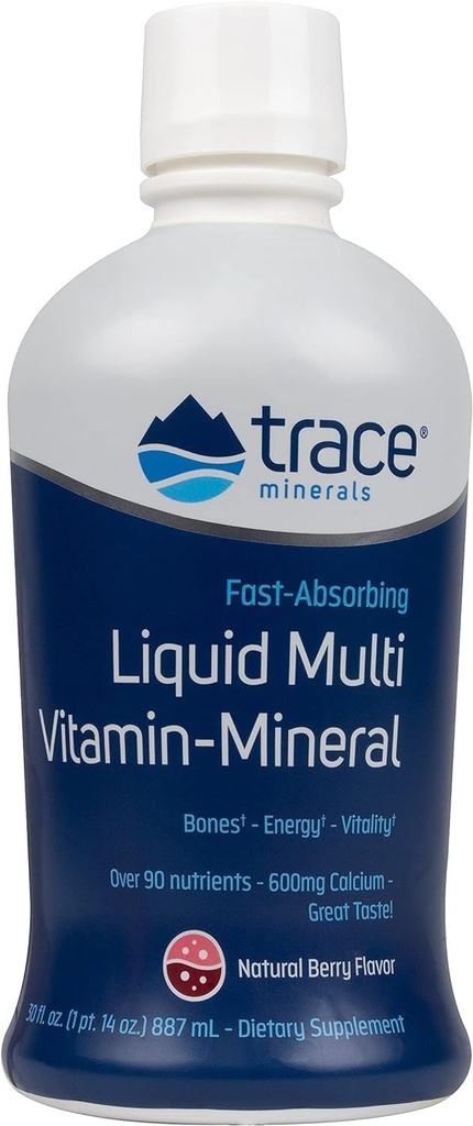 Trace Minerals Liquid Multi Vitamin-Mineral - Flüssige Vitamin-Ergänzung für tägliche Gesundheitsunterstützung - Energieunterstützung - Knochengesundheit - Glutenfrei - Berry - 30 fl oz (30 Portionen)