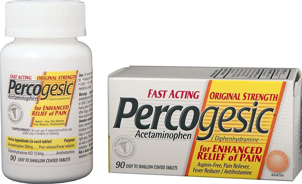 Percogesic Original Schmerzlinderung | Aspirin Kostenlose Fast Acting Relief | 90 beschichtete Caplets (4 Pack)