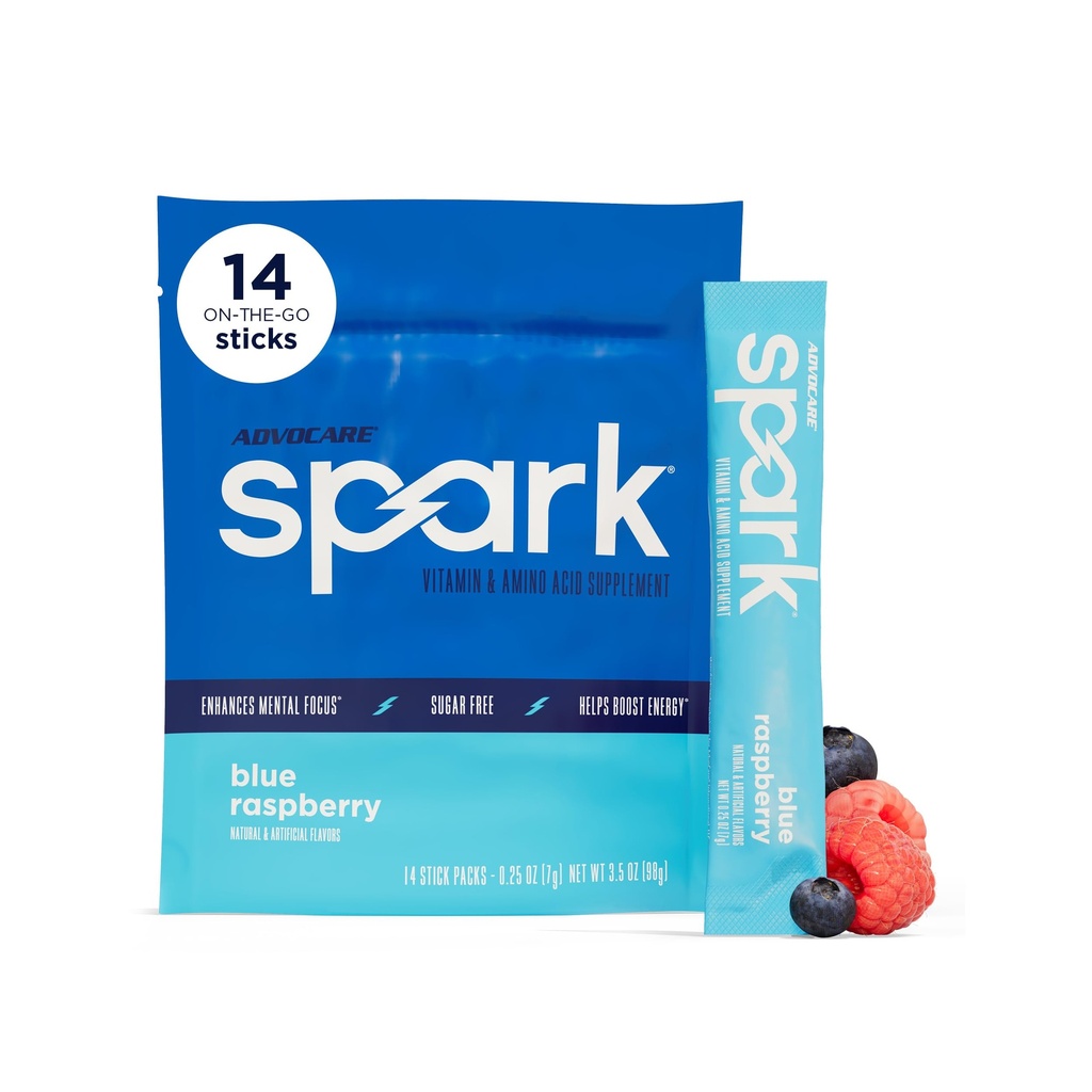 AdvoCare Spark - Energy Drink Mix - Vitamin & Amino Säure Supplement - Unterstützt Energie & Fokus* - Tragbare Immununterstützung* - Sugar-Free - Blue Raspberry, 14 Stick Packs (3,5 oz)