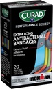 CURAD Performance Serie IRONMAN Antibakterielle Bandagen, Extreme Hold Adhesive Technology, Extra Long Flexible Stoff Bandagen für Schnitte, Scrapes, & Burns, Verschiedene Farben, 0.75 x 4.75 Zoll, 20 Count