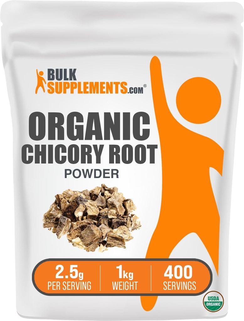 BulkSupplements.com Polvere di radice di chicory organico - Chicory Root Supplement, Chicory Root Coffee Alternative - Supplemento fibra, senza glutine, 2.5g per porzione, 1kg (2.2 lbs) (Pack of 1)