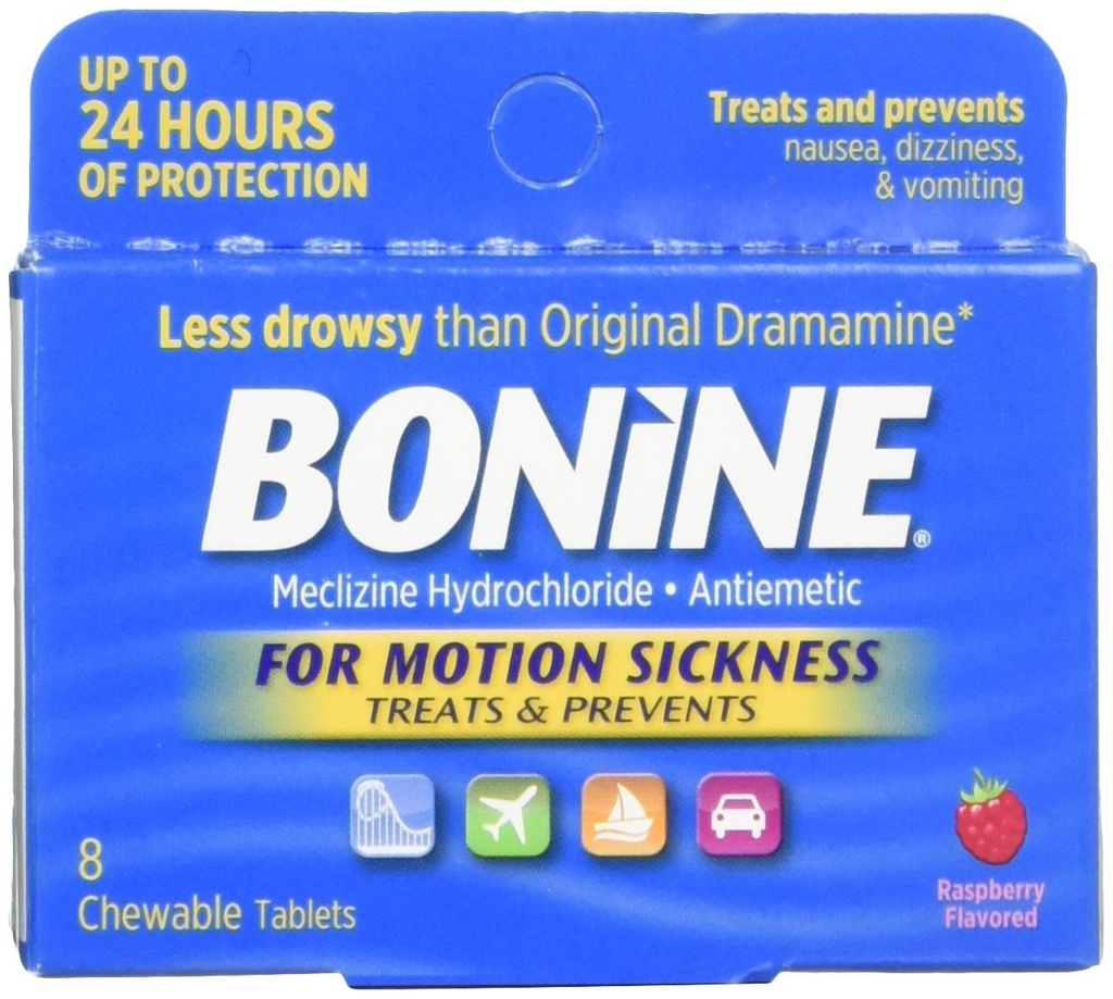Bonino per movimento Sickness Chewable Tablets, Raspberry Flavored, 8 Ogni