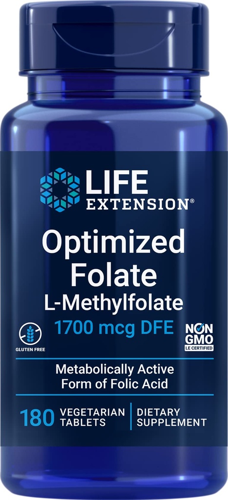 Life Extension Optimized Folate (L-Methylfolat) 1700 mcg DFE, 180 Veg Tablets