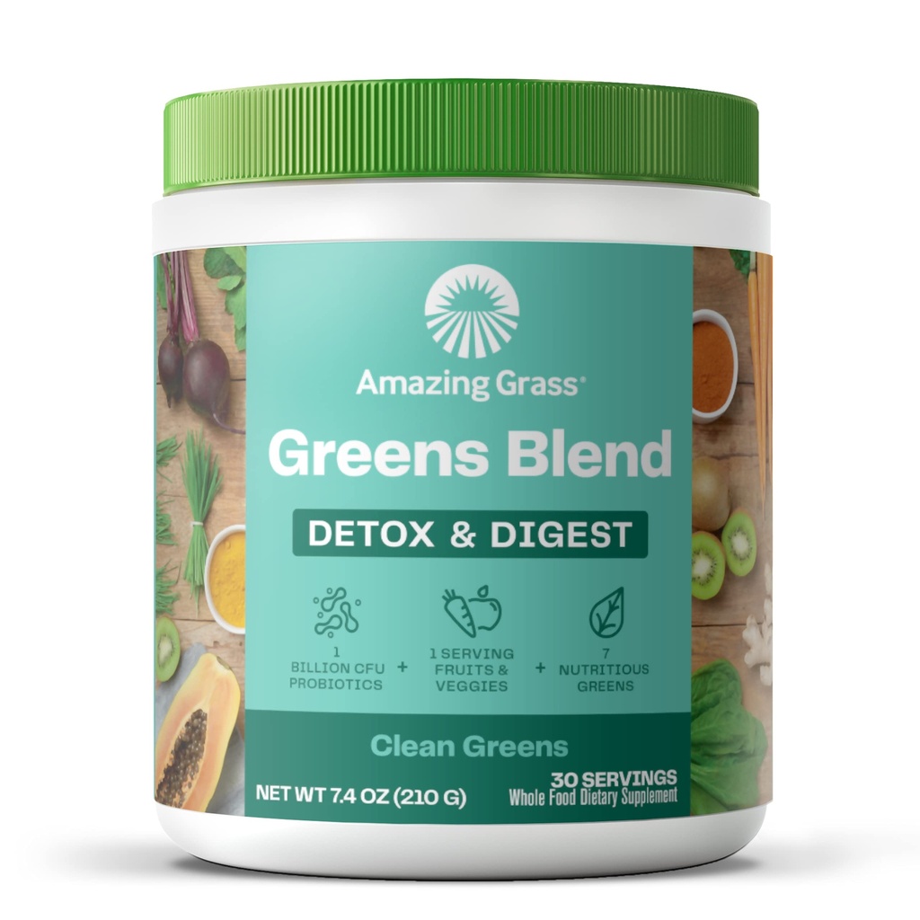 Superfood Detox & Digest: Greens Polvere con enzimi digestivi & probiotici, verde pulito, 30 Servings (Packaging May Vary)