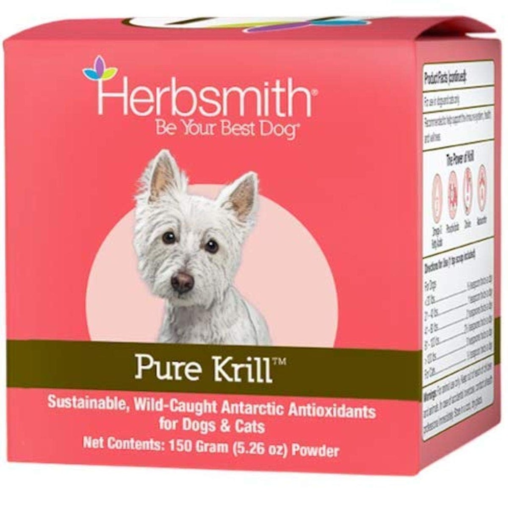 Herbsmith Pure Krill - Wild-Caught Antarctic Krill - Just 1 Ingredient - Astaxanthin for Dogs - Ready-to-Use Omega 3s – Alternative to Krill Oil for Dogs - 150g