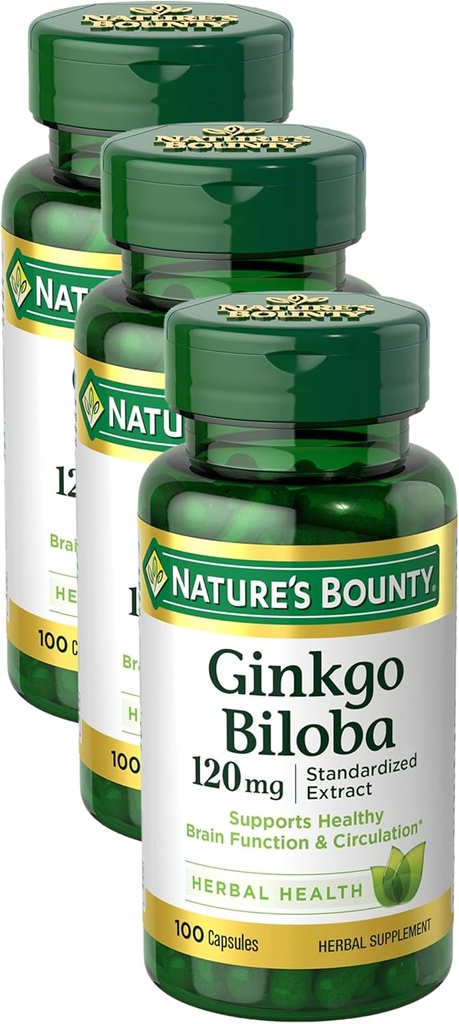 Bounty Ginkgo Biloba Capsules de la nature 120mg, Supplément de soutien à la mémoire, soutient la fonction cérébrale et l'alerte mentale, 100 capsules (paquet de 3)