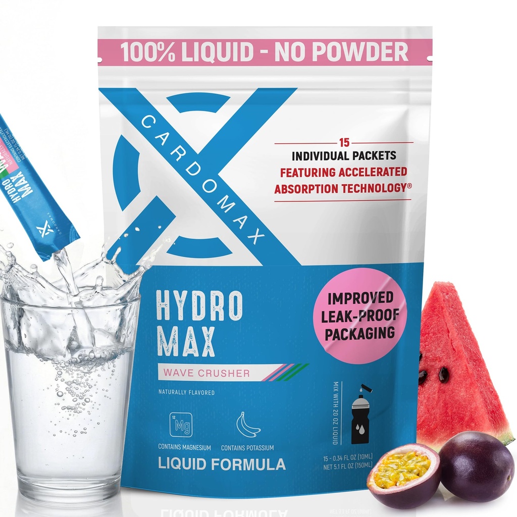 CardoMax Hydromax Elektrolyt Getränke Mix –Wavecrusher Flavor 15 Flüssige Pakete mit Kalium & Magnesium – Zero Sugar, Keto & Vegan Elektrolyte für schnelle Hydration & Recovery Supplement