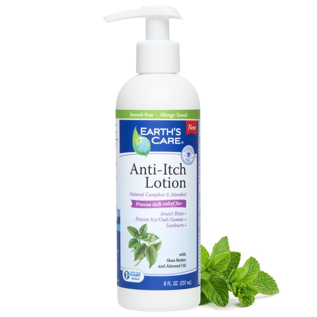 Soin de la Terre Lotion anti démangeaison avec le menthol et le camphre - sans stéroïde - adoucit les brûlures de soleil, la peau sèche et démangeaison, et l'irritation cutanée mineure, FL. 8 OZ
